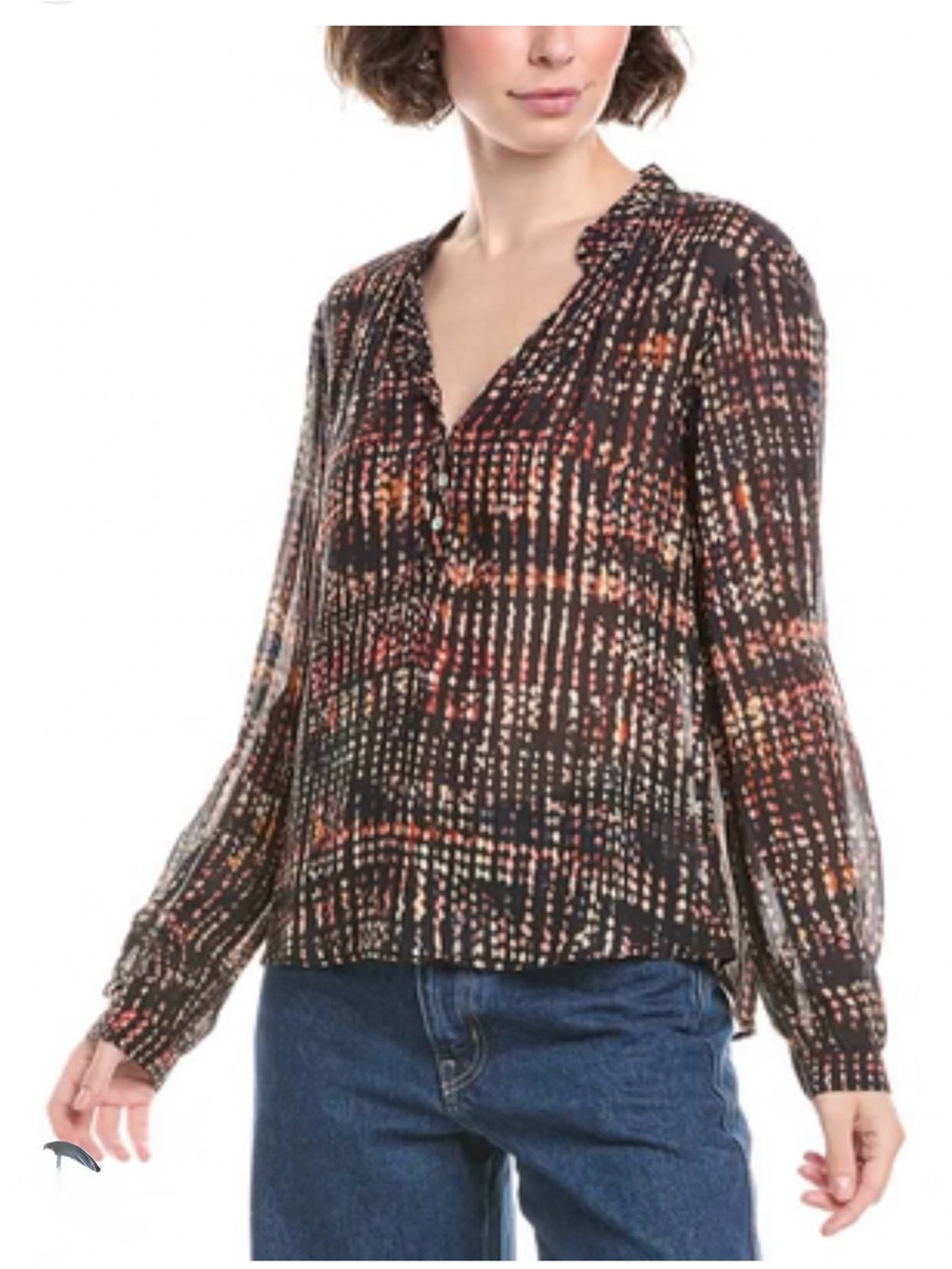NWT Bella Dahl  Black Multicolor Patterned Long-Sleeve Blouse